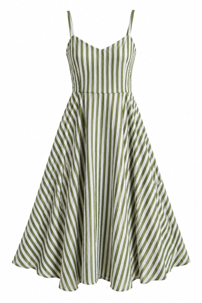 Olive-Green & White Striped Dress